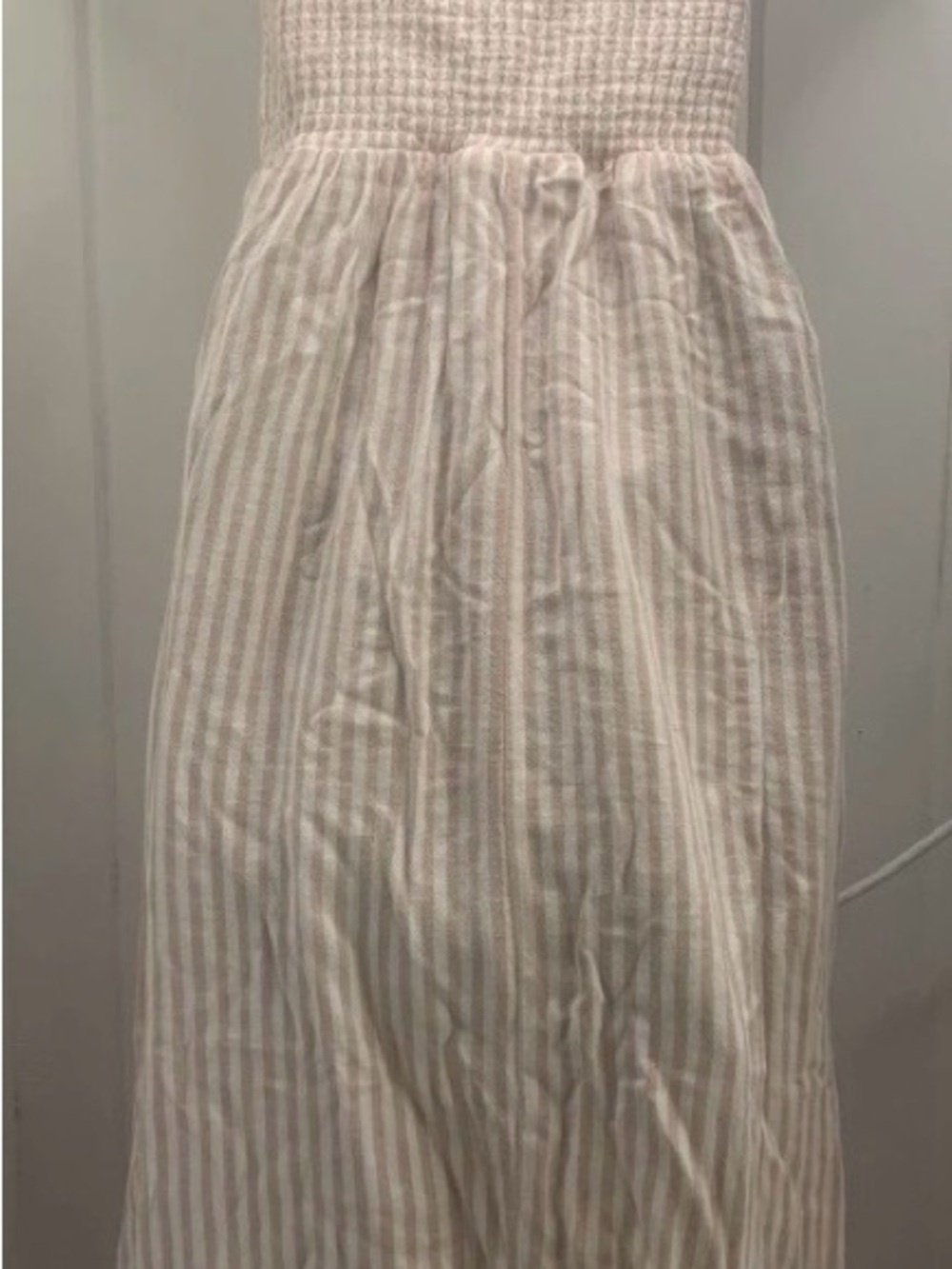 Gap Maxi Dress Size S Smocked Bodice Pink Stripe Linen Top Ties - Picture 13 of 14